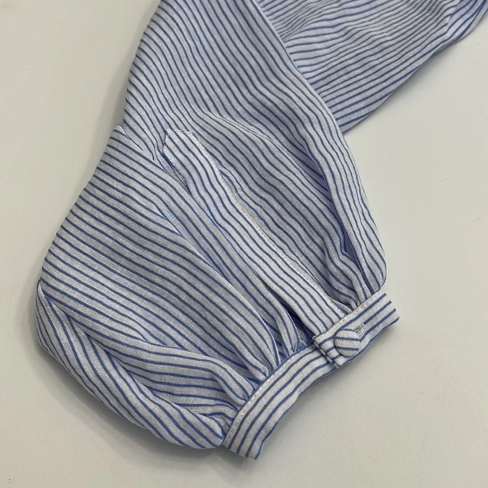 L’ Academie romantic sleeve blue & white pinstripe shirt size S - Picture 11 of 16